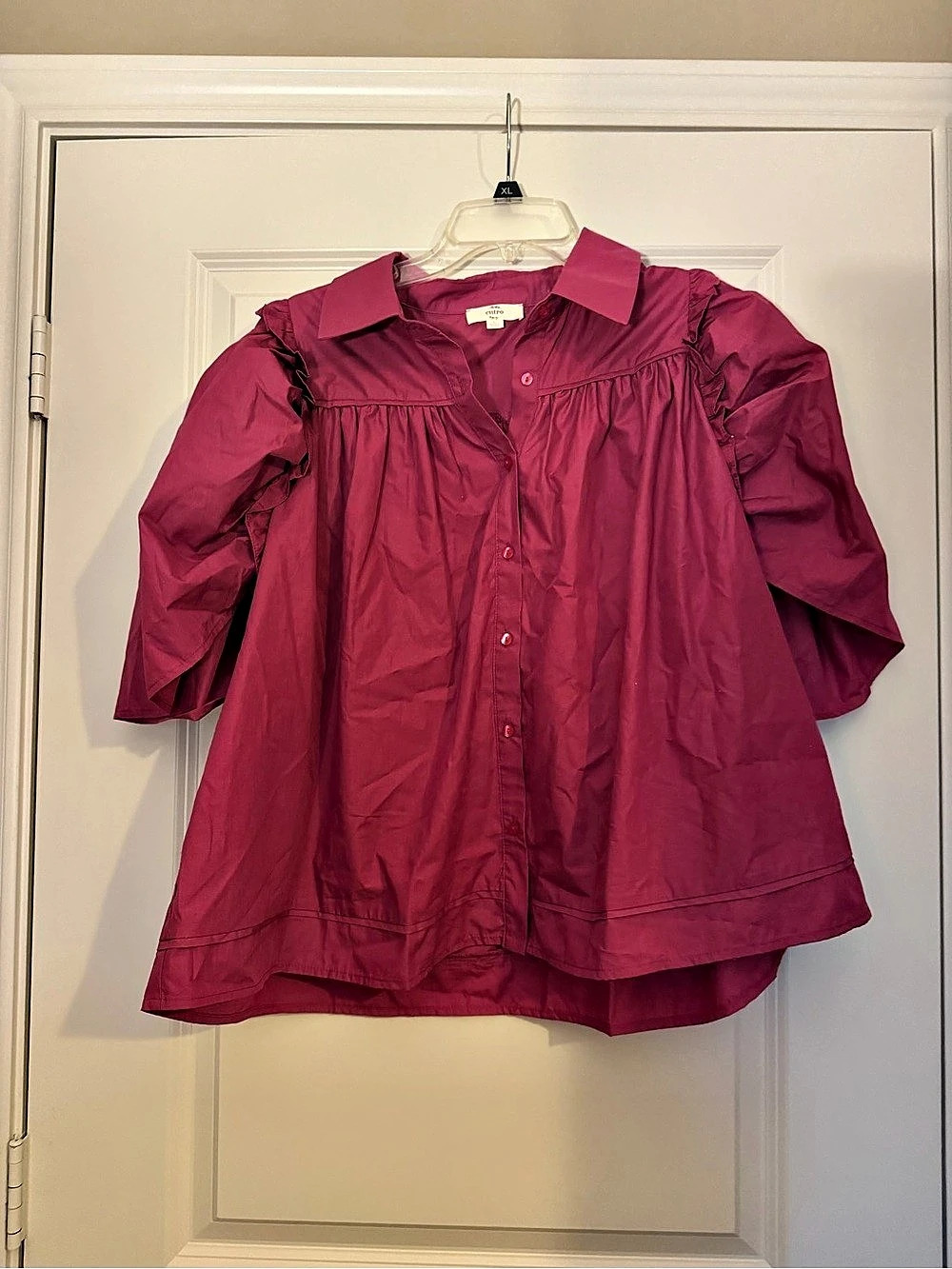 entro Cotton Ruffle Sleeve Button Down Top.